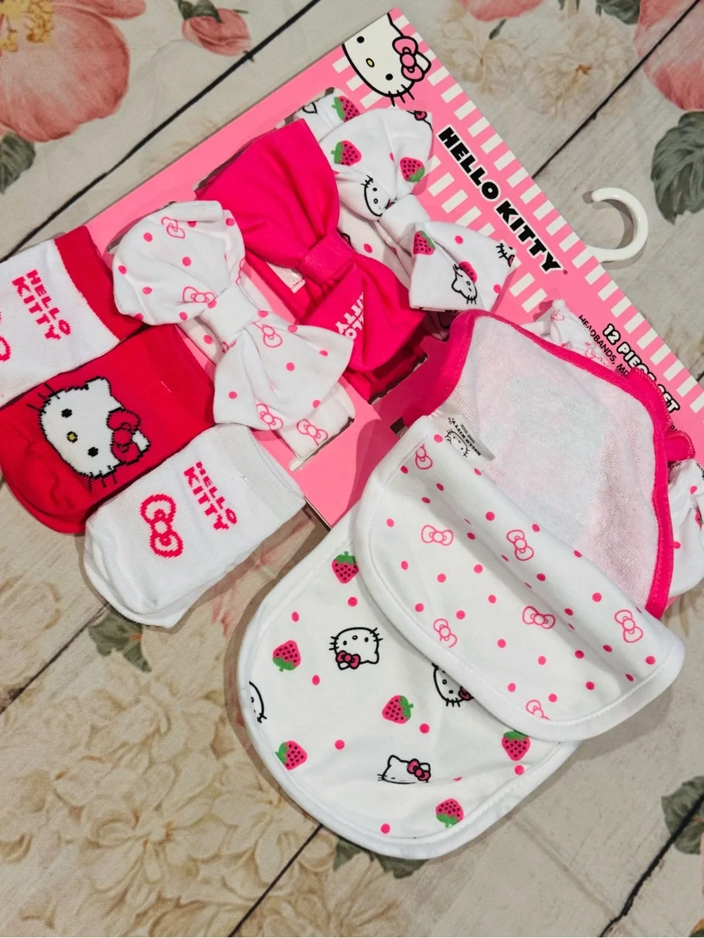 Hello Kitty Pink & White 12-Piece Baby Bib and Accessory Set